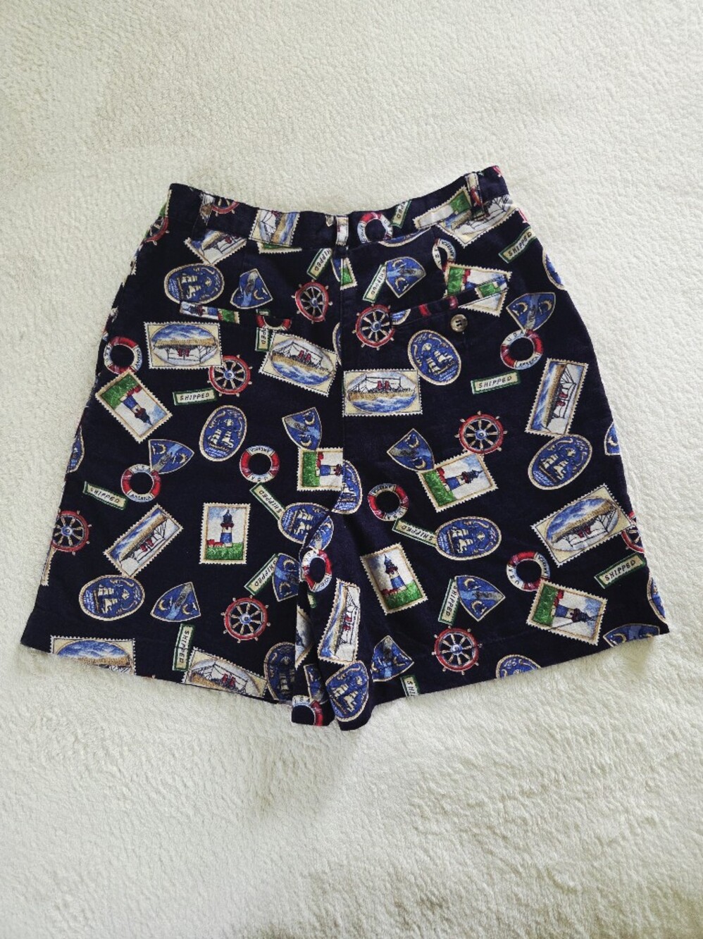 Vintage!! Jones New York ✨️ Navy Linen Nautical-Print Bermuda Women's Shorts W24